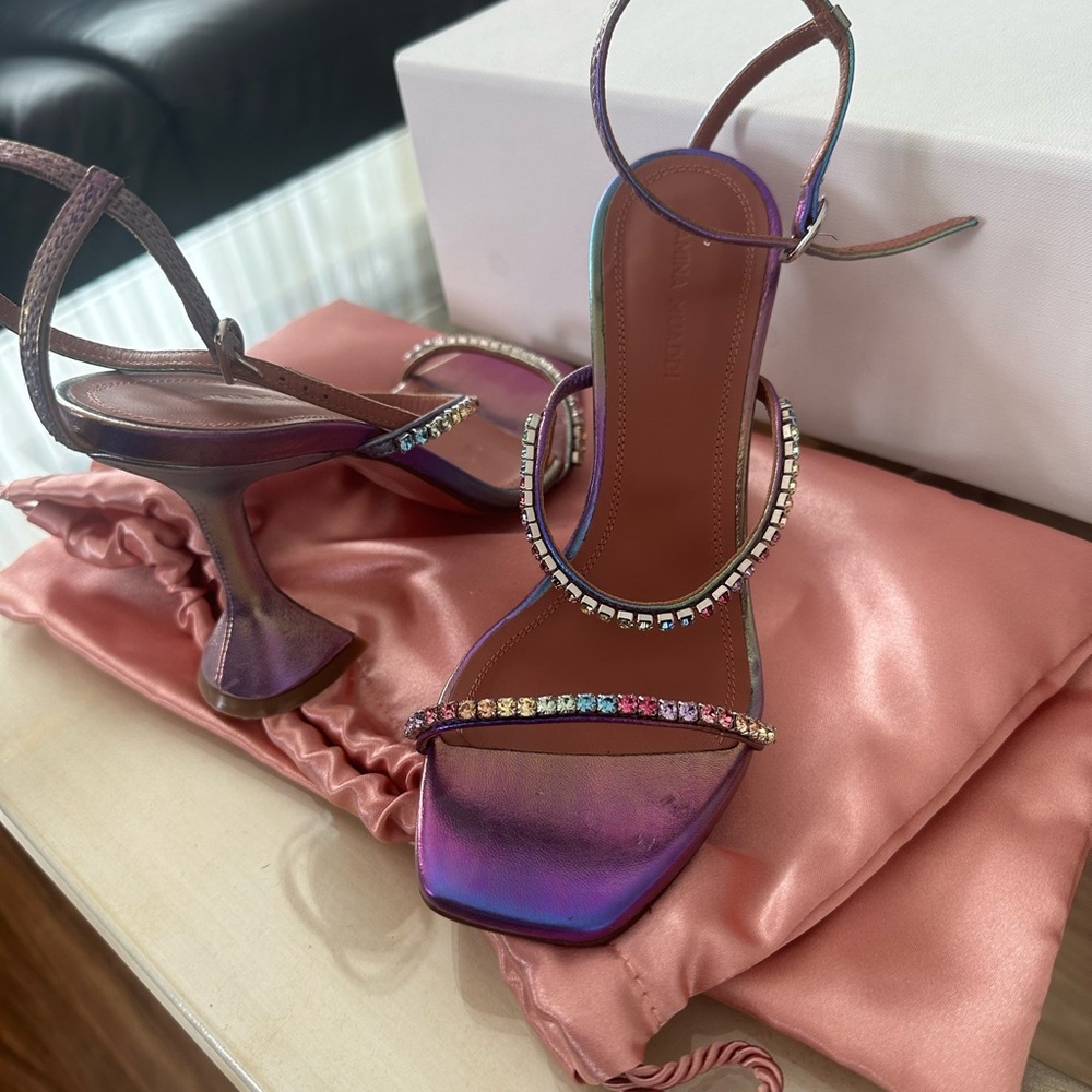 Iridescent Strappy Heels with Rhinestone Accents